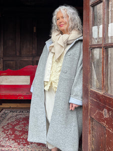 608V0 Boiled Wool Reversible Coat - Silver & Light Blue