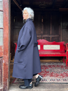 Wool Blend Coat - Navy