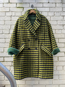 W016 PDR Double Breasted Gingham Coat - Lime & Navy