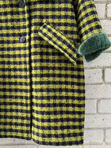 W016 PDR Double Breasted Gingham Coat - Lime & Navy