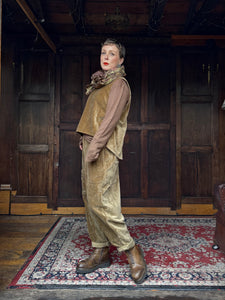 Milan Tie Back Velvet Gilet - Cognac