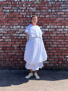 203.2 Balloon Hem Sleeveless Cotton Dress - White