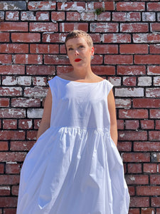 203.2 Balloon Hem Sleeveless Cotton Dress - White