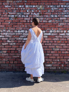 203.2 Balloon Hem Sleeveless Cotton Dress - White